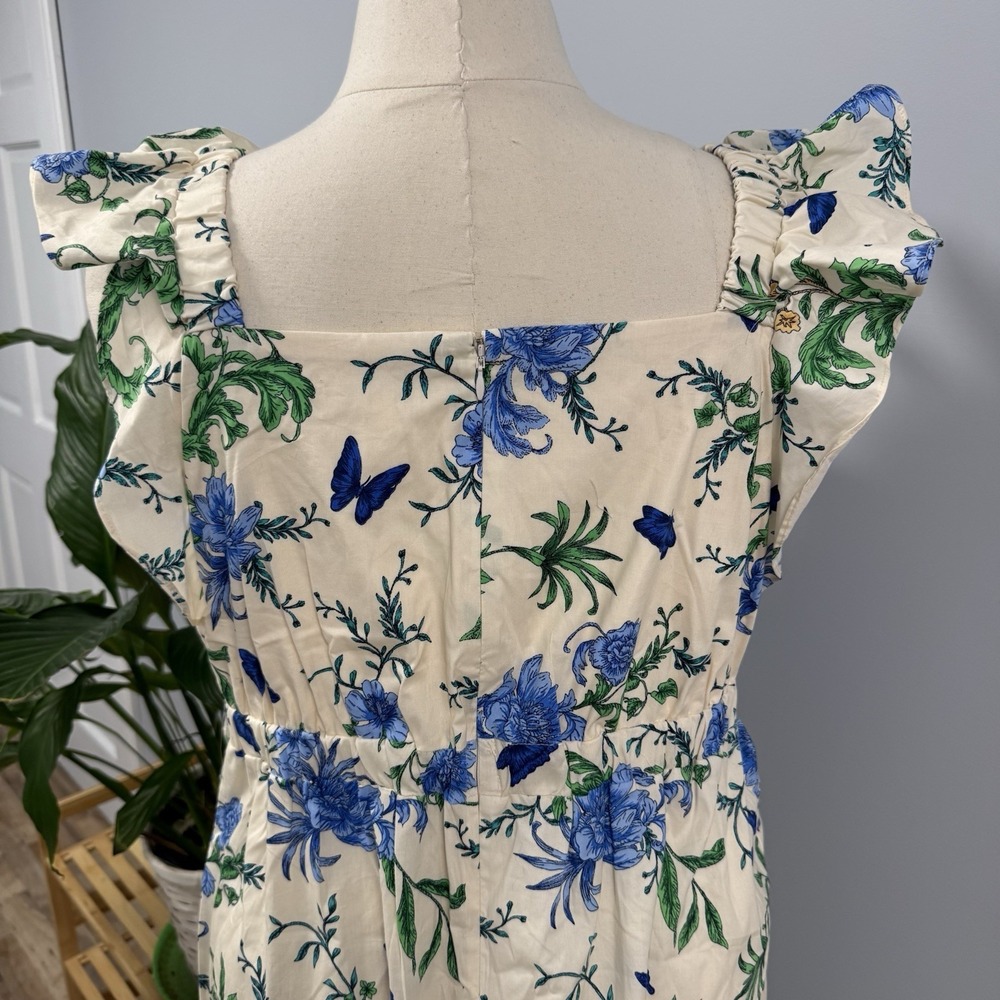 NWOT London Times Maxi Dress Plus 16W Cream & Blue Floral Butterfly Garden - Picture 9 of 14